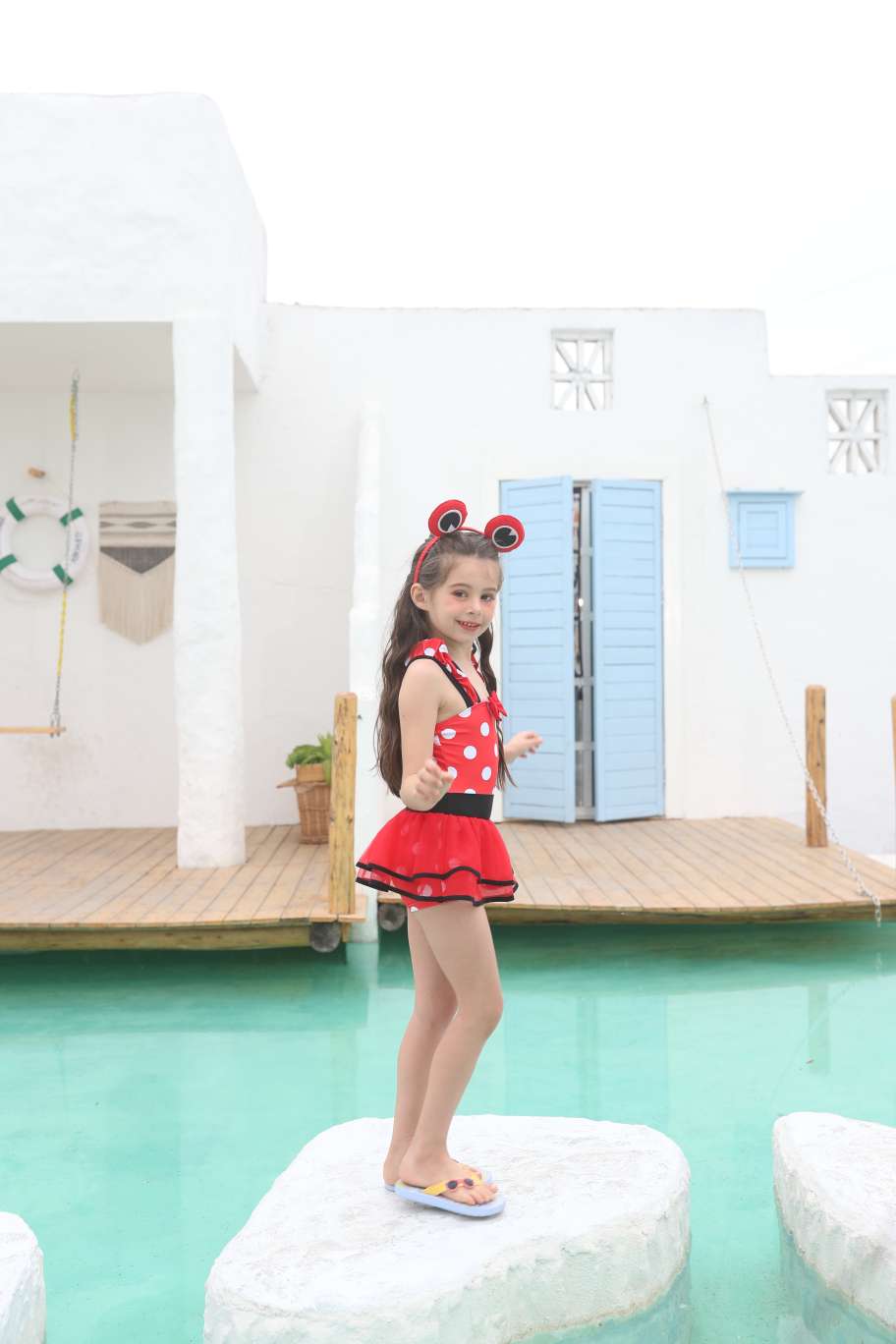 Cute Polka Dot Girls One-Piece Swimsuit 2031# details Picture