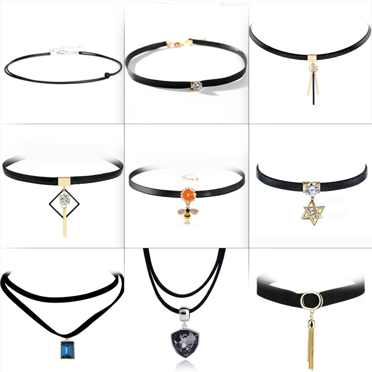 FLY909's new Harajuku retro velvet strap, leather neck strap and collar, a cross-border bestseller from Europe and America, exquisite necklace and collarbone chain accessories detail image 2