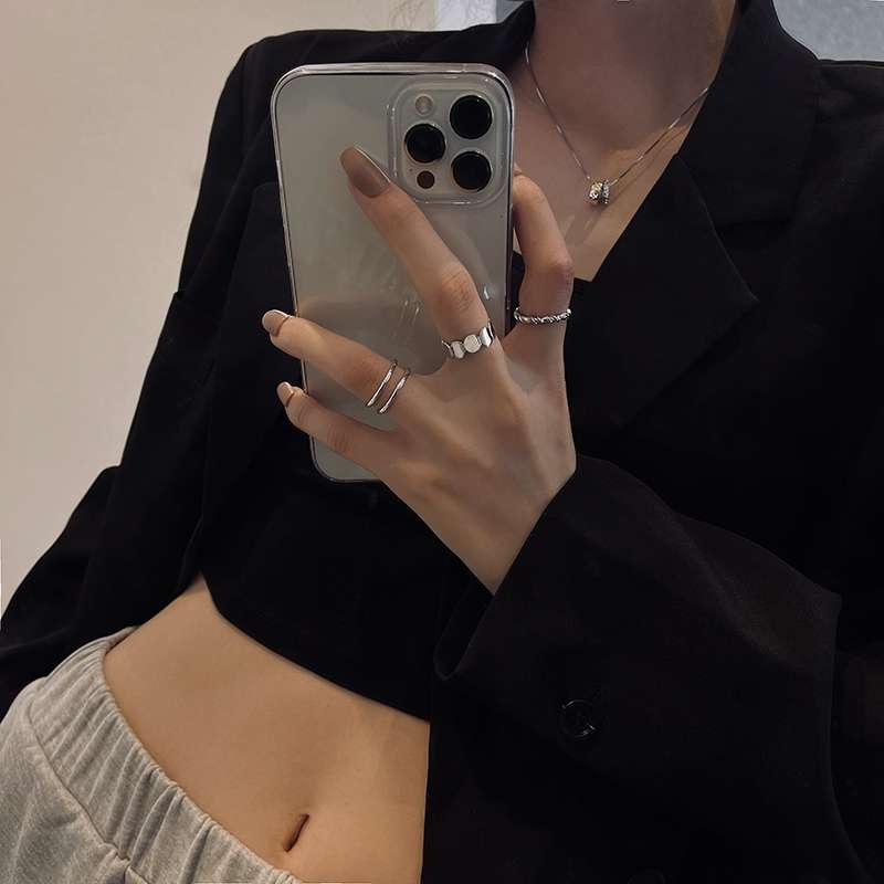 A high-end three-piece set of ring, a niche design for women, fashionable and individual, trendy on Instagram, with a plain ring opening and a cool index finger style Specification image