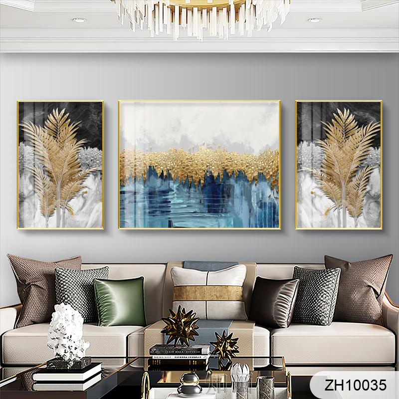 Simple abstract American gold leaf oil painting triple living room