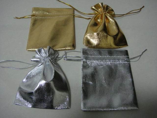 小号7*9CM金布袋银布袋 饰品袋糖果包装束口袋礼品袋包装袋金线银线，100个一包opp包装详情图1