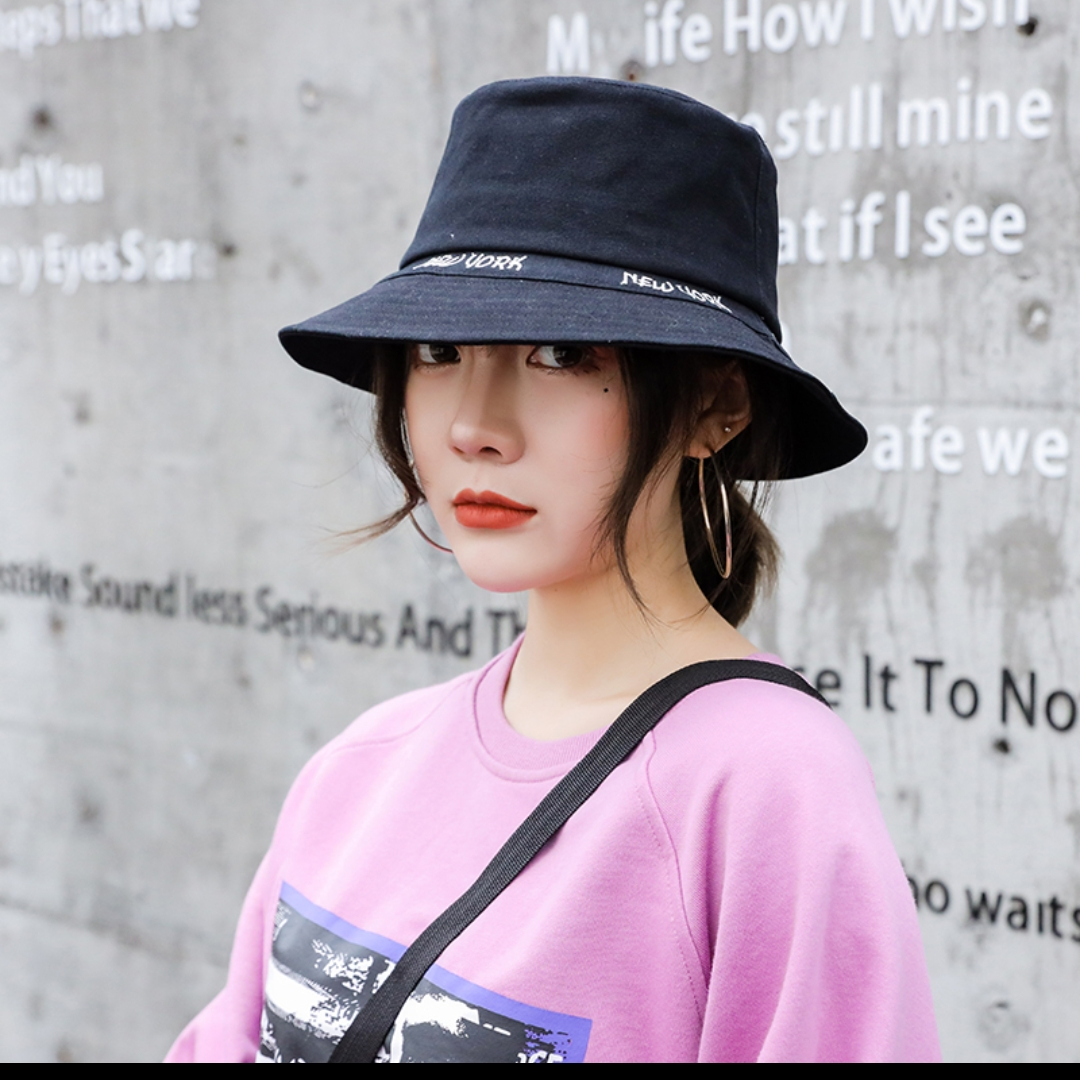 小帽檐渔夫帽女夏薄款防晒2021春秋网红款韩版字母鱼夫女帽男夏天