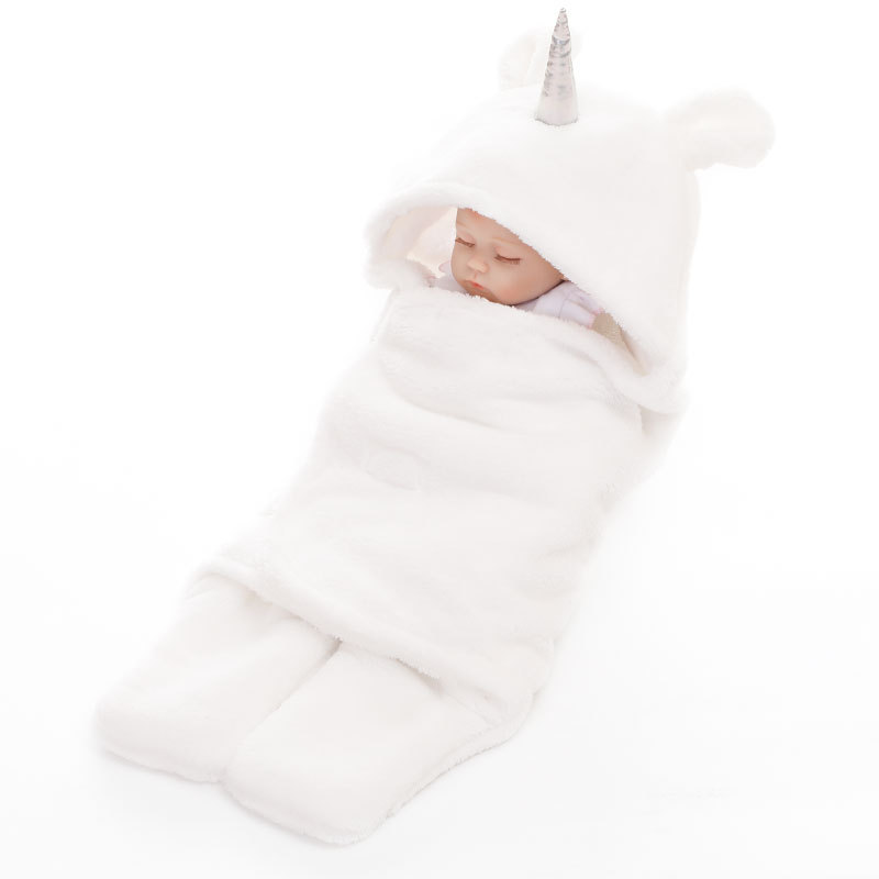 Double-layer lambskin unicorn swaddling baby blanket, plain wrapping blanket, baby warm blanket detail image 1