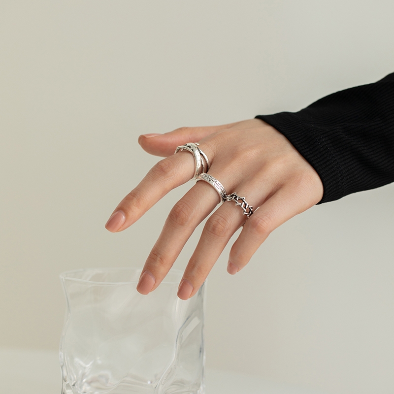 Retro, simple and aged ring set for girls, Korean style, trendy, individualistic and niche design sense, open mouth to eat the ring for boys, hip-hop Application Scenario
