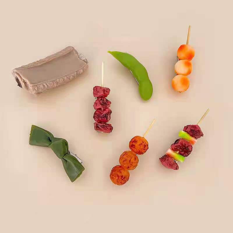 Simulated food hair clips, grilled skewers, grilled meat, chicken wings, vegetables, edamame, creative and funny clip headwear detail image 3