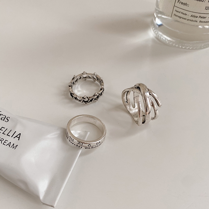 Retro, simple and aged ring set for girls, Korean style, trendy, individualistic and niche design sense, open mouth to eat the ring for boys, hip-hop Item Picture
