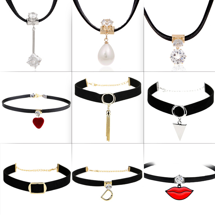 FLY905's new Harajuku retro velvet strap, leather neck strap, collar, European and American cross-border bestseller, exquisite necklace, collarbone chain accessory Item Picture