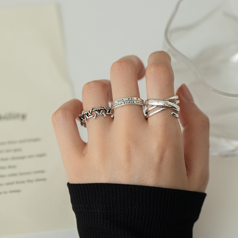 Retro, simple and aged ring set for girls, Korean style, trendy, individualistic and niche design sense, open mouth to eat the ring for boys, hip-hop Specification image