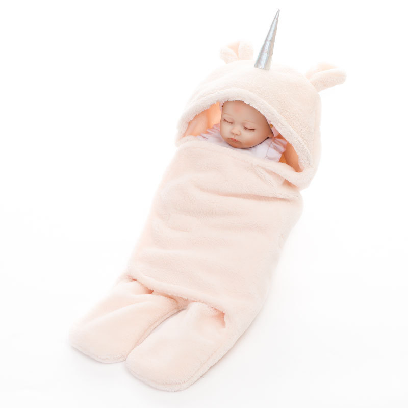 Double-layer lambskin unicorn swaddling baby blanket, plain wrapping blanket, baby warm blanket detail image 2