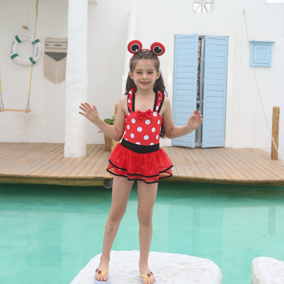 Cute Polka Dot Girls One-Piece Swimsuit 2031#