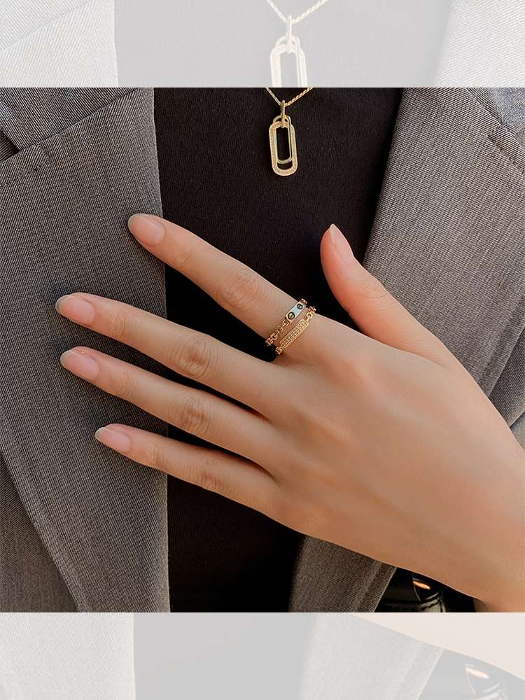 Double-layer light luxury high-end ring, women's opening personality, Instagram trendy joint ring, tail ring, internet-famous fashionable food ring details Picture