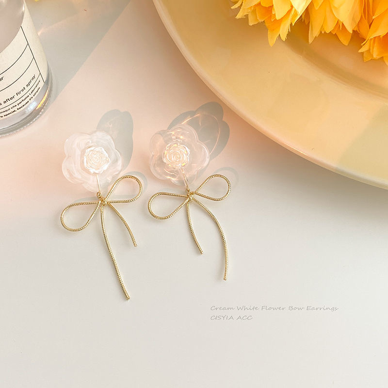 Bow stud earrings for women's summer, a trendy, sweet and fresh floral earpiece from 2021 details Picture