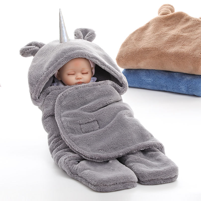 Double-layer lambskin unicorn swaddling baby blanket, plain wrapping blanket, baby warm blanket detail image 8
