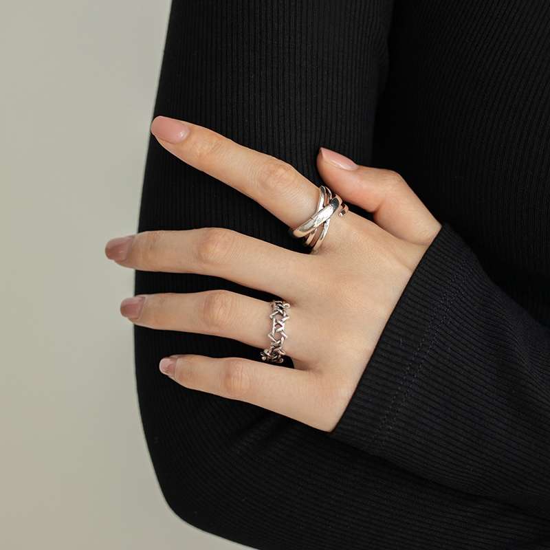 Retro, simple and aged ring set for girls, Korean style, trendy, individualistic and niche design sense, open mouth to eat the ring for boys, hip-hop details Picture