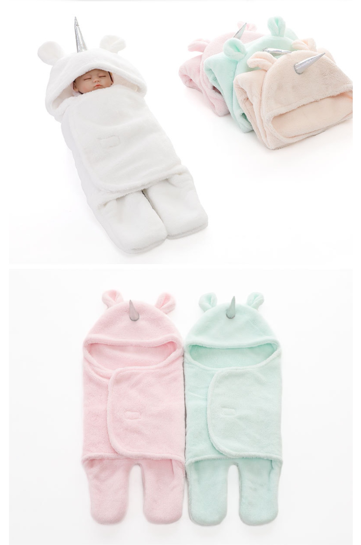 Double-layer lambskin unicorn swaddling baby blanket, plain wrapping blanket, baby warm blanket detail image 11