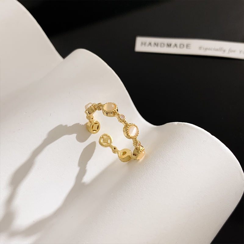 Opal ring female niche design fashion personality cold wind advanced vegan ring index finger ring opening adjustable