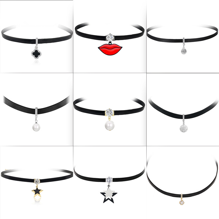 FLY905's new Harajuku retro velvet strap, leather neck strap, collar, European and American cross-border bestseller, exquisite necklace, collarbone chain accessory Specification image