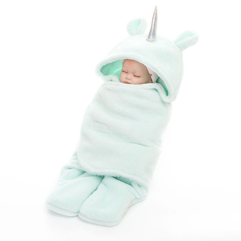 Double-layer lambskin unicorn swaddling baby blanket, plain wrapping blanket, baby warm blanket details Picture