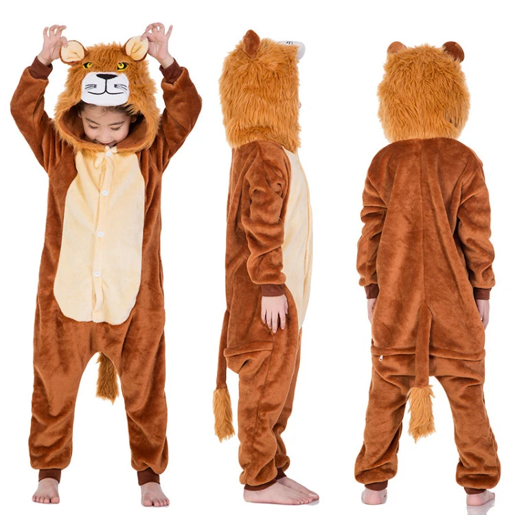 Animal one-piece pajamas for export, flannel cartoon animal parent-child style, thickened coral fleece for men and women, long-sleeved toilet version home wear detail image 18