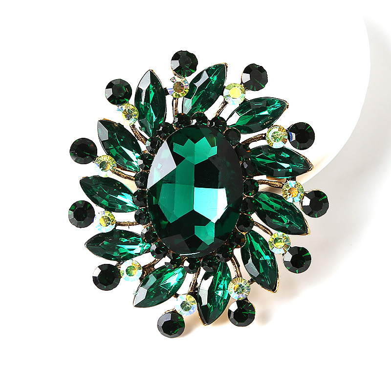 Crystal glass brooch, retro alloy brooch, colorful crystal brooch, multiple colors to choose from, new style Specification image