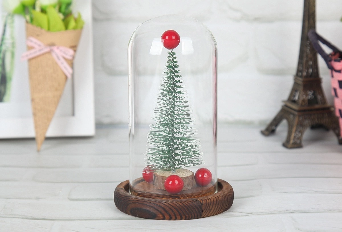 Cross-border creative mini Christmas tree glass cover LED light Christmas decoration gift ornament detail image 4