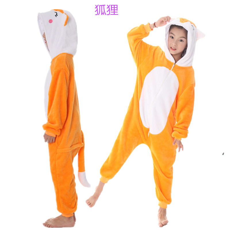 Animal one-piece pajamas for export, flannel cartoon animal parent-child style, thickened coral fleece for men and women, long-sleeved toilet version home wear detail image 16