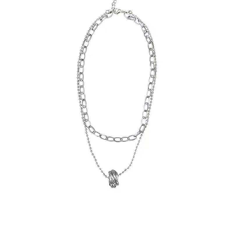 Korean InS-style multi-layer ring-shaped titanium steel necklace, cold and sexy collarbone chain, neckchain, hip-hop necklace detail image 5
