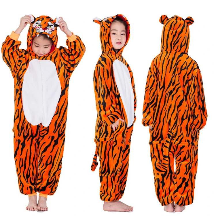 Animal one-piece pajamas for export, flannel cartoon animal parent-child style, thickened coral fleece for men and women, long-sleeved toilet version home wear detail image 17