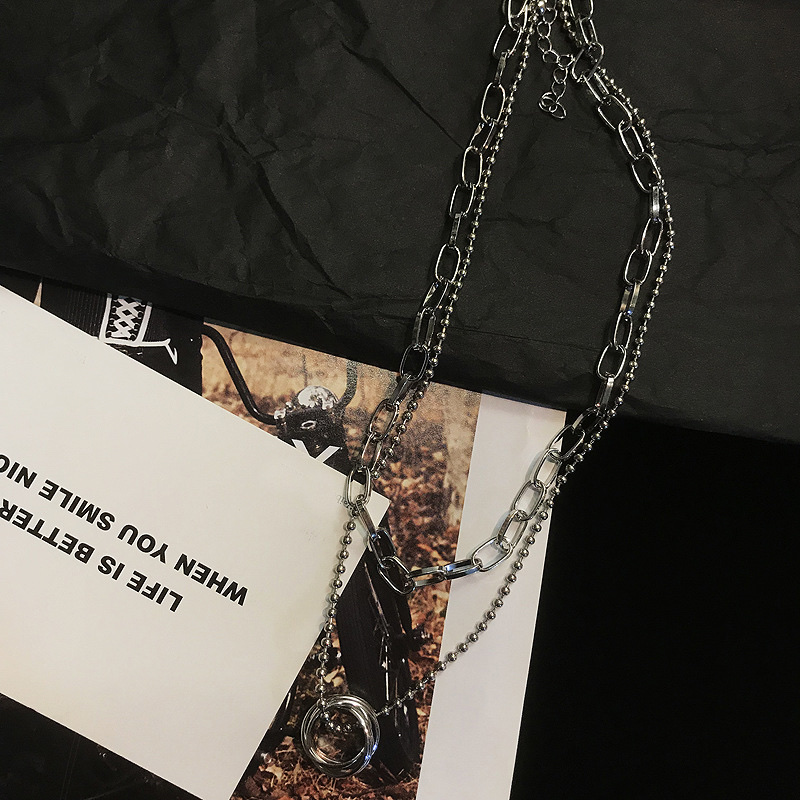 Korean InS-style multi-layer ring-shaped titanium steel necklace, cold and sexy collarbone chain, neckchain, hip-hop necklace Application Scenario