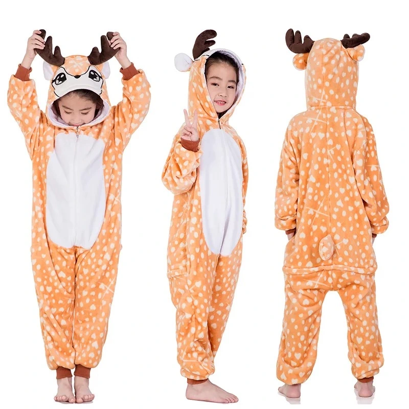 Animal one-piece pajamas for export, flannel cartoon animal parent-child style, thickened coral fleece for men and women, long-sleeved toilet version home wear detail image 12