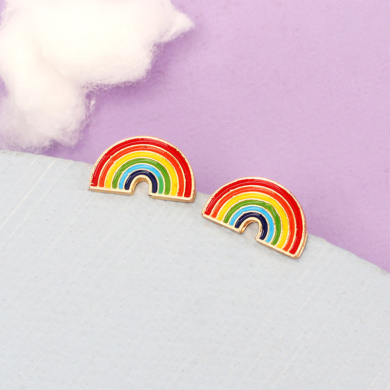 ins Cute and sweet girl heart Oil Drop Rainbow Earrings, a new cross-border product from Dongdaemun, South Korea, colorful and elegant earrings, Fengyu 067 details Picture