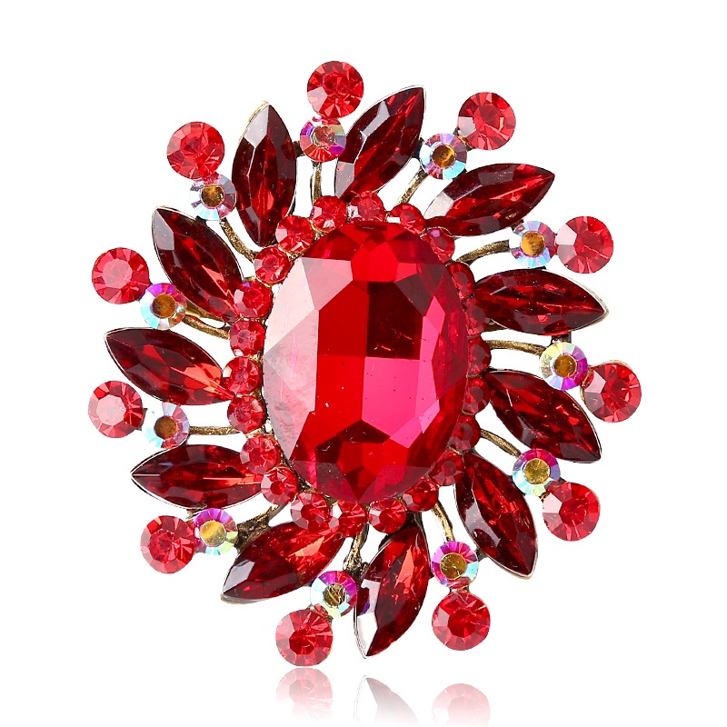 Crystal glass brooch, retro alloy brooch, colorful crystal brooch, multiple colors to choose from, new style