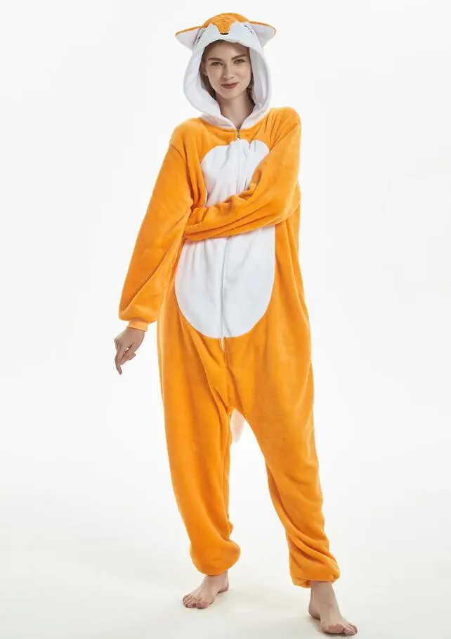 Animal one-piece pajamas for export, flannel cartoon animal parent-child style, thickened coral fleece for men and women, long-sleeved toilet version home wear detail image 5
