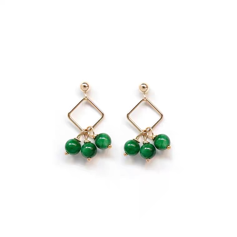 Geometrically shaped pendant imitation jade earrings details Picture