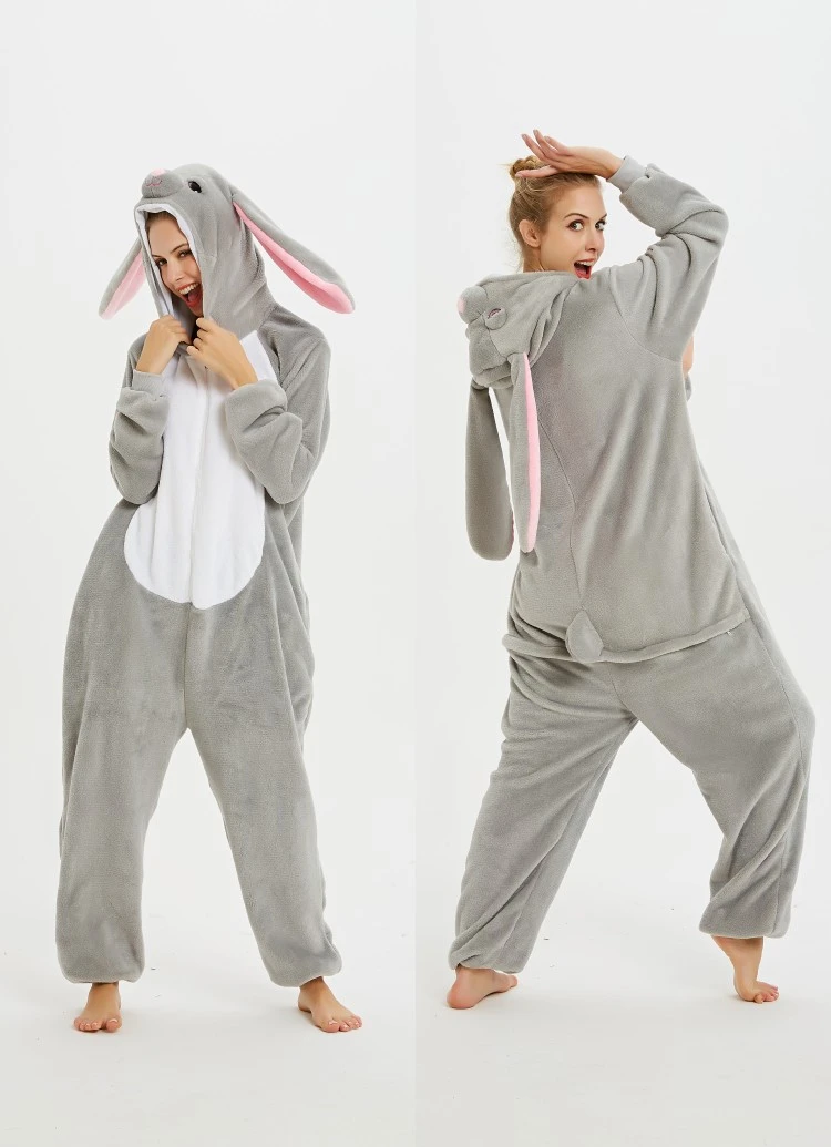 Triceratops animal one-piece pajamas for export, flannel cartoon animal parent-child style, thickened coral fleece for men and women, long-sleeved toilet version home wear detail image 2