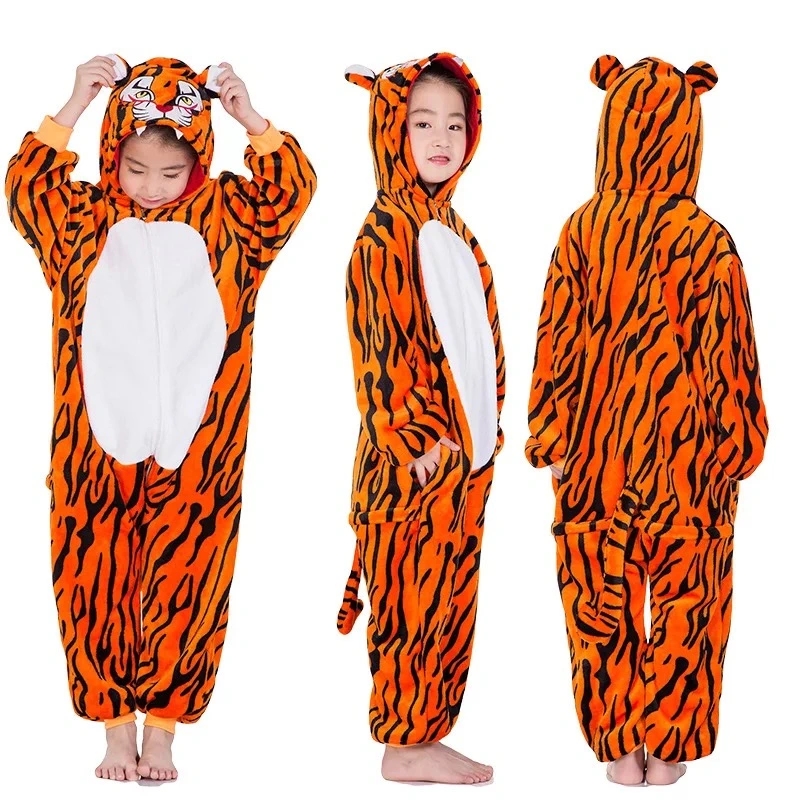 Animal one-piece pajamas for export, flannel cartoon animal parent-child style, thickened coral fleece for men and women, long-sleeved toilet version home wear detail image 20