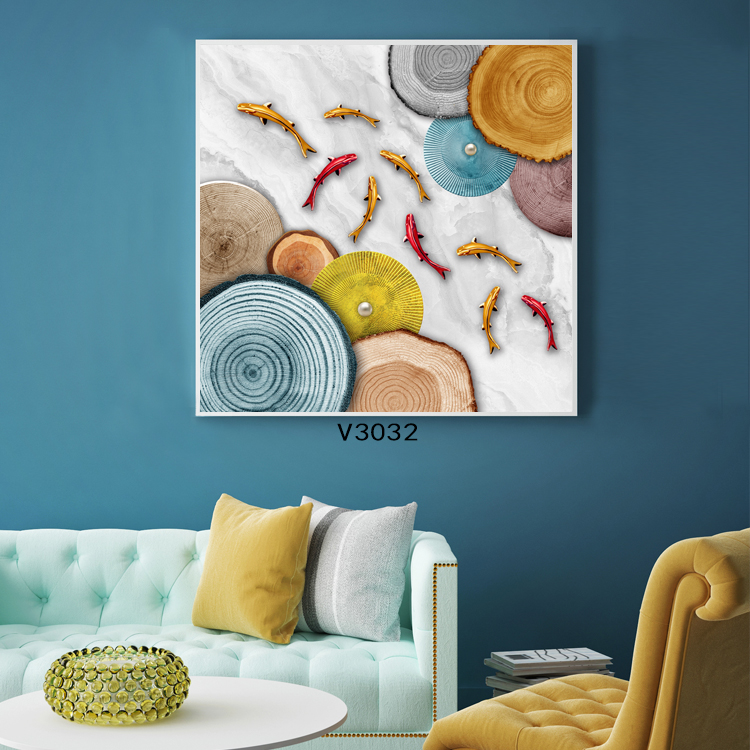 Light luxury abstract Hermes geometric living room decorative painting nine fish figure restaurant