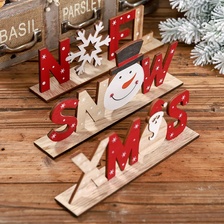 圣诞新款节庆装饰用品木质字母摆件桌面创意印花摆件外贸热销