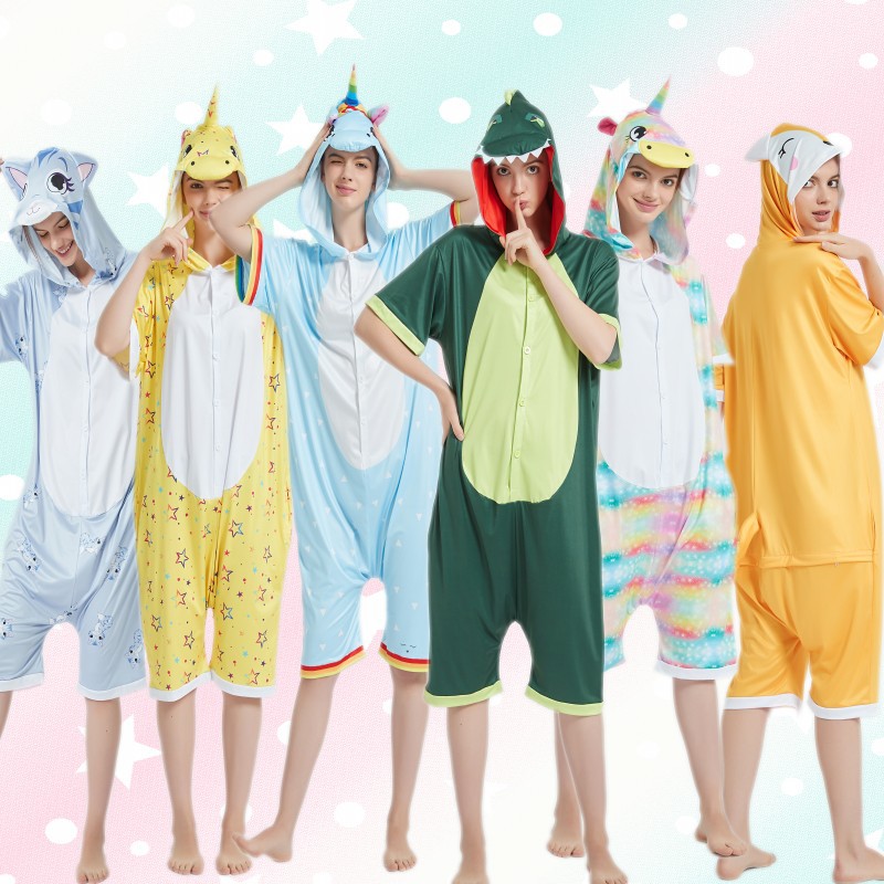 Summer short-sleeved animal one-piece pajamas for export, milk silk cartoon animal parent-child style, couple toilet version home wear for men and women Specification image