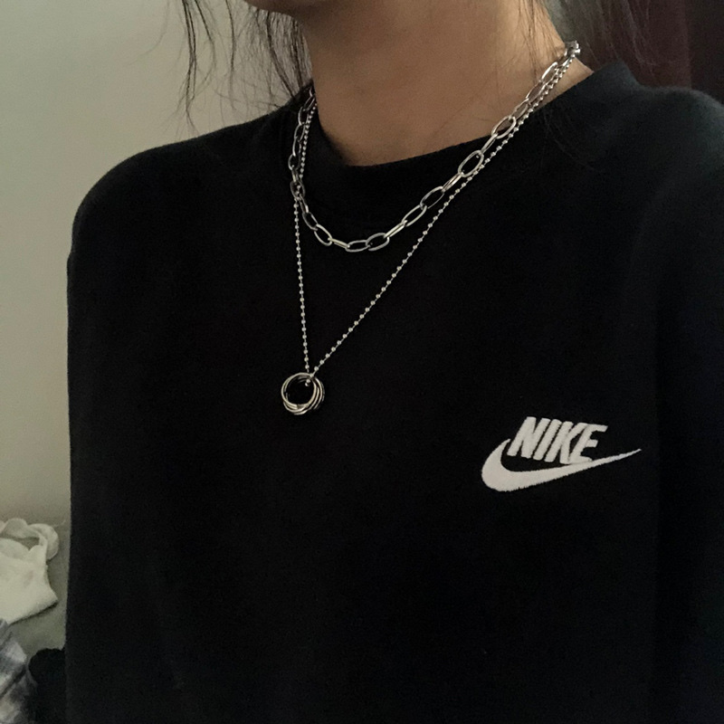 Korean InS-style multi-layer ring-shaped titanium steel necklace, cold and sexy collarbone chain, neckchain, hip-hop necklace detail image 2