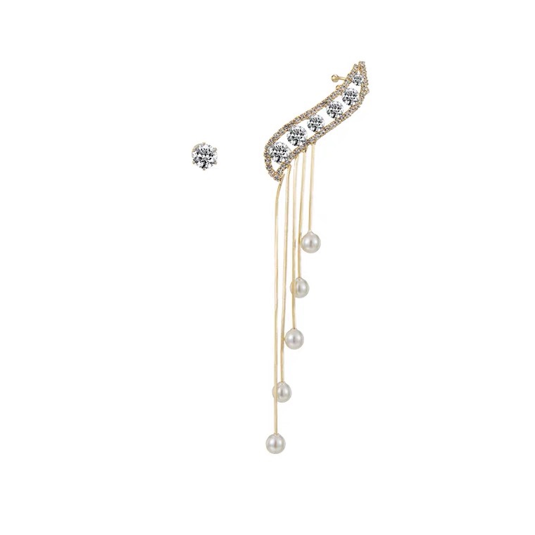 Asymmetrical stud earrings tassel pearls