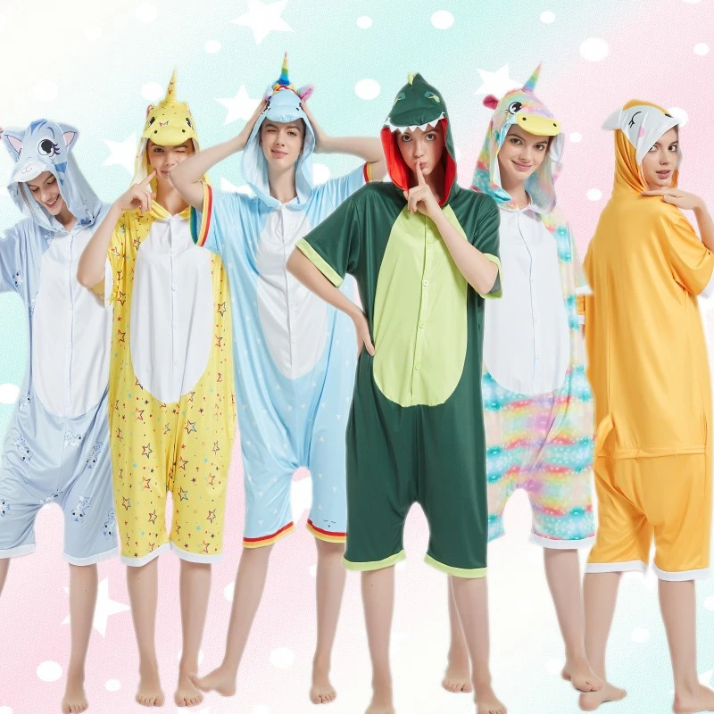 Summer short-sleeved animal one-piece pajamas for export, milk silk cartoon animal parent-child style, couple toilet version home wear for men and women detail image 2