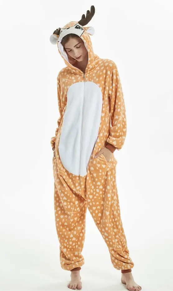 Animal one-piece pajamas for export, flannel cartoon animal parent-child style, thickened coral fleece for men and women, long-sleeved toilet version home wear detail image 9
