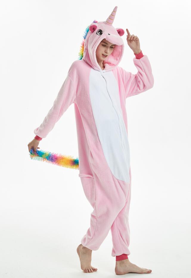 Animal one-piece pajamas for export, flannel cartoon animal parent-child style, thickened coral fleece for men and women, long-sleeved toilet version home wear Specification image