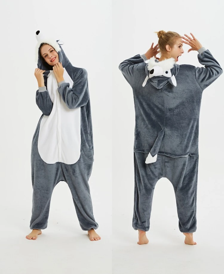 Triceratops animal one-piece pajamas for export, flannel cartoon animal parent-child style, thickened coral fleece for men and women, long-sleeved toilet version home wear detail image 11