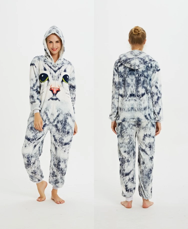 Triceratops animal one-piece pajamas for export, flannel cartoon animal parent-child style, thickened coral fleece for men and women, long-sleeved toilet version home wear detail image 14