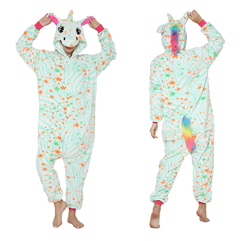 One-piece pajamas for export, flannel cartoon animal parent-child style, thickened coral fleece for couples, long-sleeved toilet version with fluorescent detail image 16