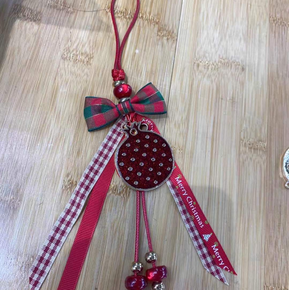 Checkered bow pomegranate pendant