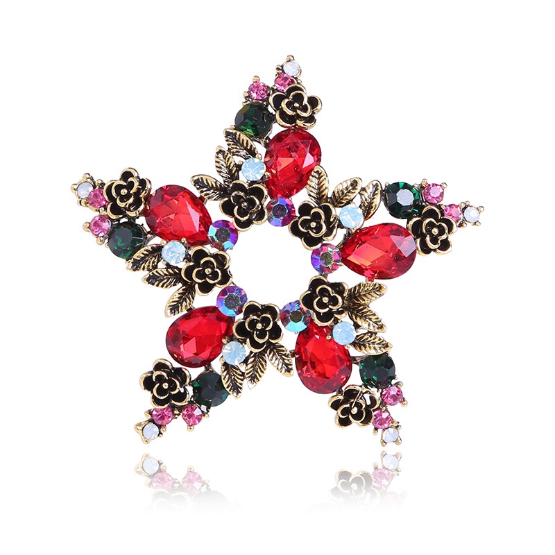 Hollow five star decorative brooch Exaggerated colorful brooch Christmas crystal glass brooch