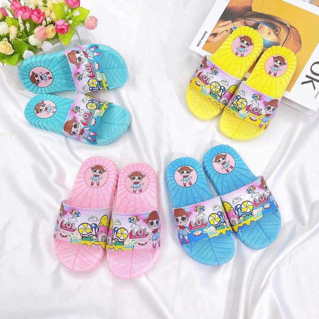 Cartoon children sweet outside wearing slippers 385